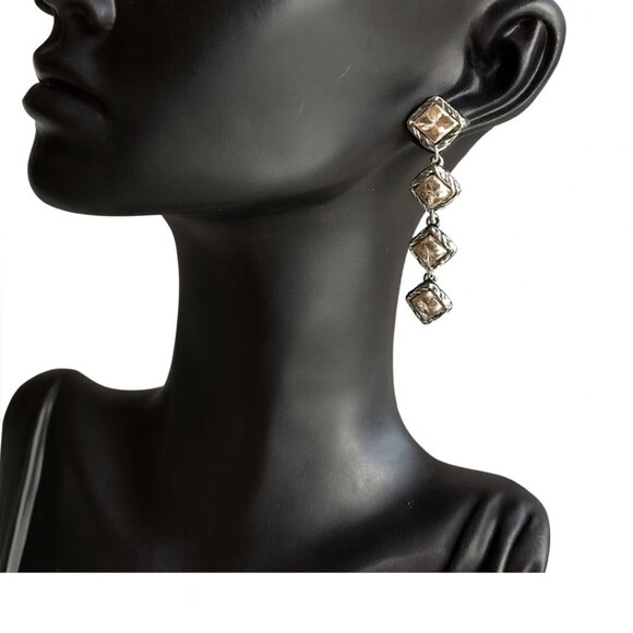 John Hardy Palu Two Tone 22K Gold & Silver Drop Earrings - Picture 1 of 9